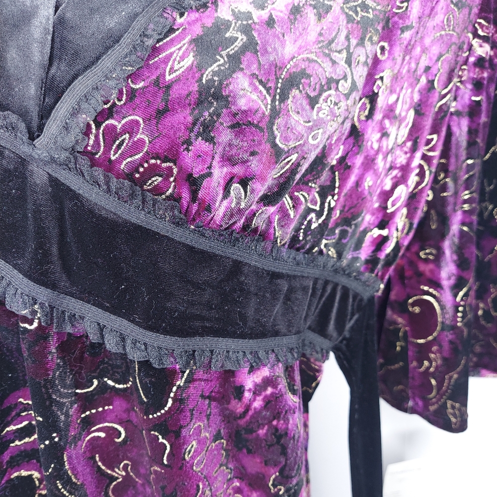 Y2K Velvet Empire Tie Waist Flare Sleeve Top Womens 2X Purple Witchy Whimsigoth - Picture 3 of 13